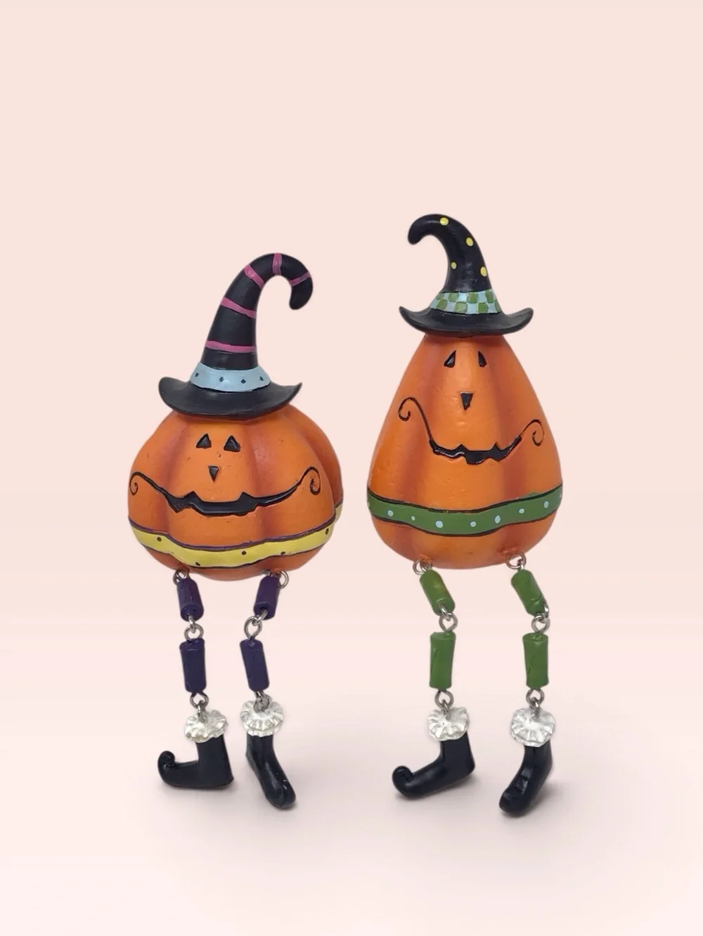 Anthropomorphic Set of Halloween Pumpkin  Shelf Sitters  Witches Jack-o'-Lantern